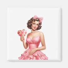 Retro-Valentins-Pin-Up-Girl mit Herzfächer