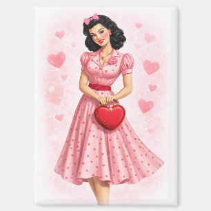 Retro-Valentins-Pin-Up-Girl mit Herzhandtasche Magnet