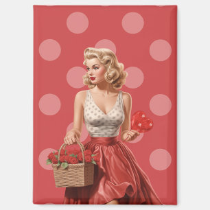 Retro-Valentins-Pin-Up-Girl mit Rosen Magnet