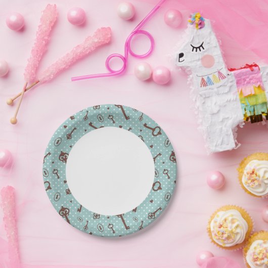 Retro Valentinschlüssel Pappteller (Party)