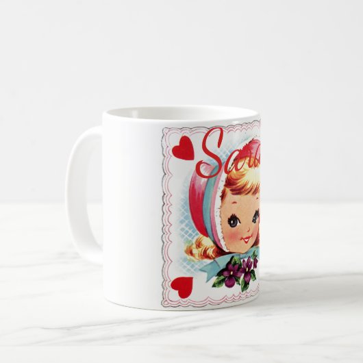 Retro Valentinsgruß-Mädchen Personnalised Kaffeetasse (Vorderseite Links)
