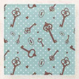 Retro Valentinsgruß-Schlüssel Glasuntersetzer