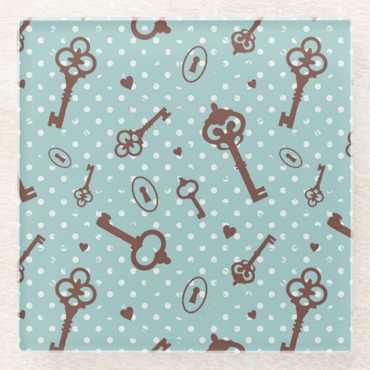 Retro Valentinsgruß-Schlüssel Glasuntersetzer (Vorderseite)