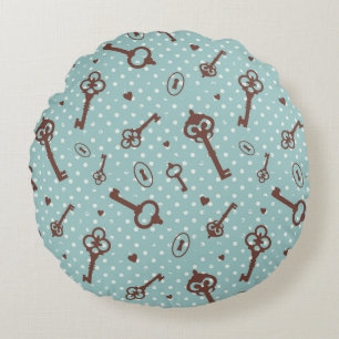 Retro Valentinsgruß-Schlüssel Rundes Kissen