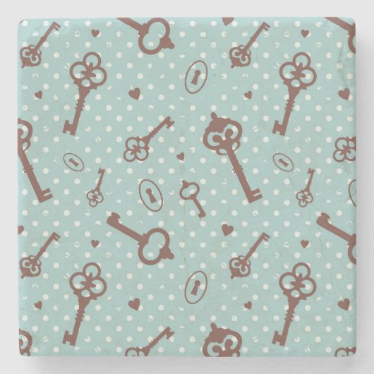 Retro Valentinsgruß-Schlüssel Steinuntersetzer (Vorderseite)