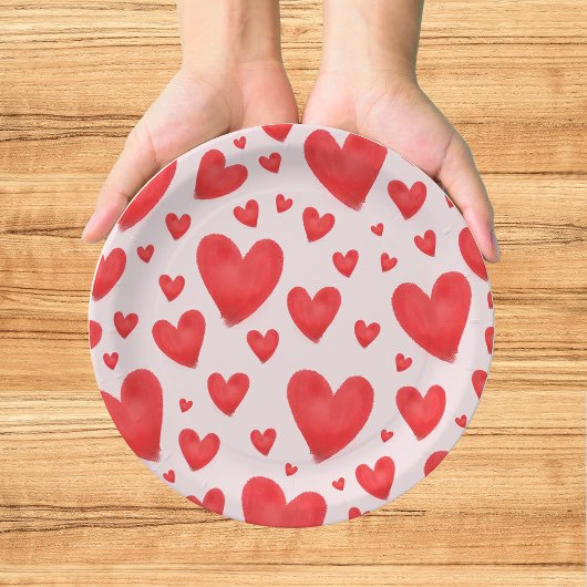Retro Valentinsherzen Hochzeit Rot Pink Pappteller
