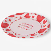 Retro Valentinsherzen Hochzeit Rot Pink Pappteller (Schrägansicht)