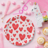 Retro Valentinsherzen Hochzeit Rot Pink Pappteller (Party)