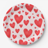 Retro Valentinsherzen Hochzeit Rot Pink Pappteller (Vorderseite)