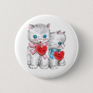 Retro Valentinskätzchen, Vintage Fluffy Kätzchen Button