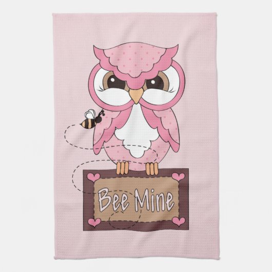 Retro Valentinstag-Eule Geschirrtuch (Vertikal)