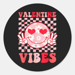 Retro Valentinstag Heart Valentine Vibes Boys Gi Runder Aufkleber