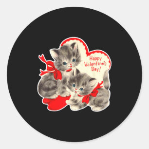 Retro Valentinstag Katze Kätzchen Kitty Vintage Runder Aufkleber