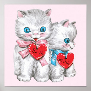 Retro Valentinstag Katzen, Vintage Fluffige Kätzch Poster
