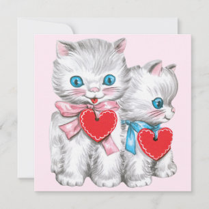 Retro-Valentinstag-Katzen, Vintage-hübsches Kätzch Feiertagskarte