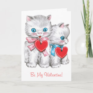 Retro-Valentinstag-Katzen, Vintage-hübsches Kätzch Feiertagskarte
