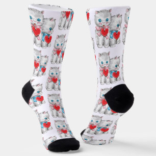 Retro-Valentinstag-Katzen, Vintage-hübsches Kätzch Socken