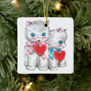 Retro Valentinstag Katzen, Vintage süße Kätzchen Keramikornament