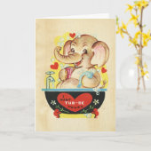 Retro Valentinstag Kids Elephant Red Heart Foto Karte (Gelbe Blume)