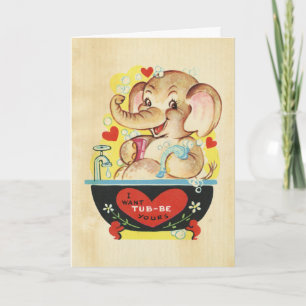 Retro Valentinstag Kids Elephant Red Heart Foto Karte