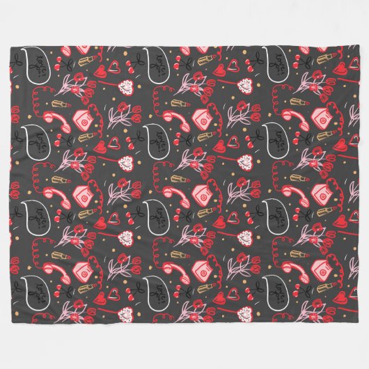 Retro Valentinstag Liebe Doodles Fleecedecke (Vorderseite (Horizontal))