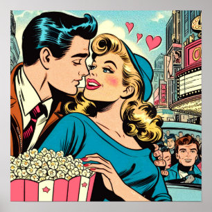 Retro Valentinstag Liebespaar Comics Poster