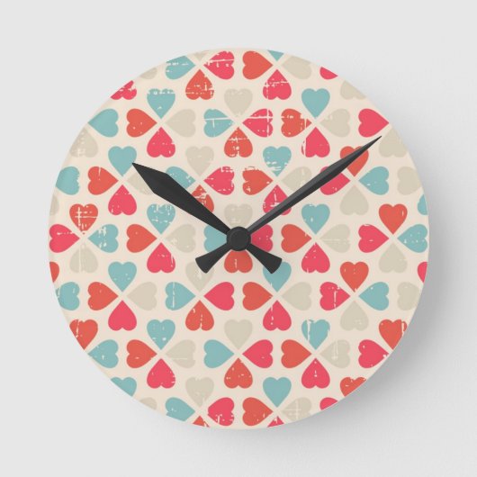Retro Valentinstag-Muster Runde Wanduhr (Vorderseite)