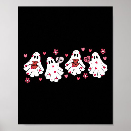 Retro Valentinstag Niedlich Ghost Boo Spooky Fraue Poster (Vorne)