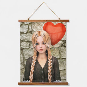 Retro Valentinstag - Niedliche Herzballon-Liebe Wandteppich Mit Holzrahmen