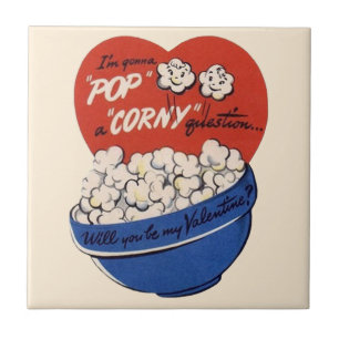 Retro-Valentinstag, Popcorn-Pop eine Corny-Frage Fliese