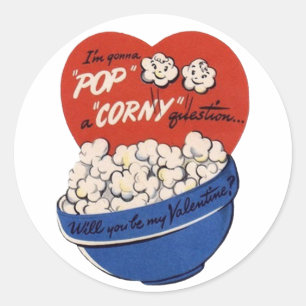 Retro Valentinstag, Popcorn stellt eine kitschige Runder Aufkleber