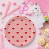 retro Valentinstag Punkte Herzen rosa rot Pappteller (Party)