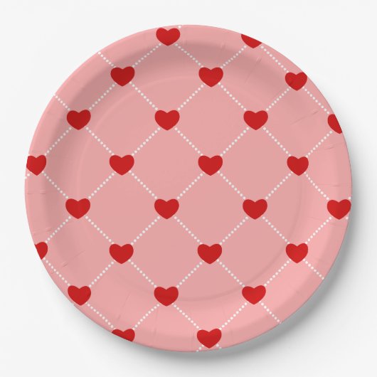 retro Valentinstag Punkte Herzen rosa rot Pappteller (Vorderseite)