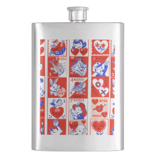 Retro-Valentinstag-Stempel-Muster im Stil der 1950 Flachmann