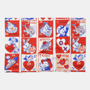 Retro-Valentinstag-Stempel-Muster im Stil der 1950 Geschirrtuch