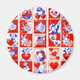 Retro-Valentinstag-Stempel-Muster im Stil der 1950 Magnet