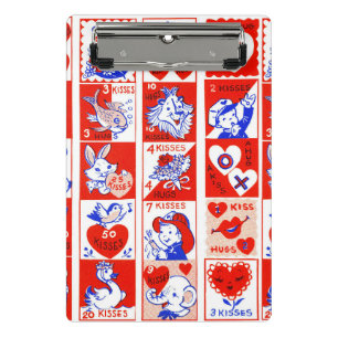 Retro-Valentinstag-Stempel-Muster im Stil der 1950 Mini Klemmbrett