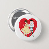 Retro Valentinstag, Vintag Harlequin und Herz Button (Vorne & Hinten)