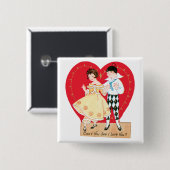 Retro Valentinstag, Vintag Harlequin und Herz Button (Vorne & Hinten)