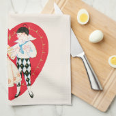 Retro Valentinstag, Vintag Harlequin und Herz Geschirrtuch (Viertel Falte)