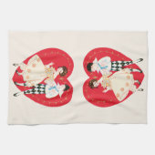 Retro Valentinstag, Vintag Harlequin und Herz Geschirrtuch (Horizontal)