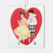 Retro Valentinstag, Vintag Harlequin und Herz Keramikornament (Links)