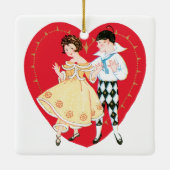 Retro Valentinstag, Vintag Harlequin und Herz Keramikornament (Rückseite)