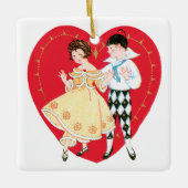 Retro Valentinstag, Vintag Harlequin und Herz Keramikornament (Vorderseite)