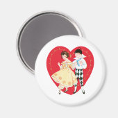 Retro Valentinstag, Vintag Harlequin und Herz Magnet (Vorderseite/Rückseite)
