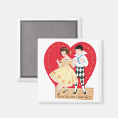Retro Valentinstag, Vintag Harlequin und Herz Magnet (Vorderseite/Rückseite)
