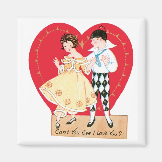 Retro Valentinstag, Vintag Harlequin und Herz Magnet (Vorne)