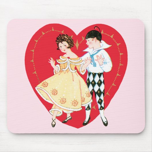 Retro Valentinstag, Vintag Harlequin und Herz Mousepad (Vorne)