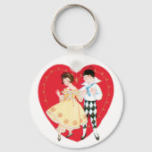 Retro Valentinstag, Vintag Harlequin und Herz Schlüsselanhänger (Rückseite)