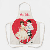 Retro Valentinstag, Vintag Harlequin und Herz Schürze (Vorderseite)